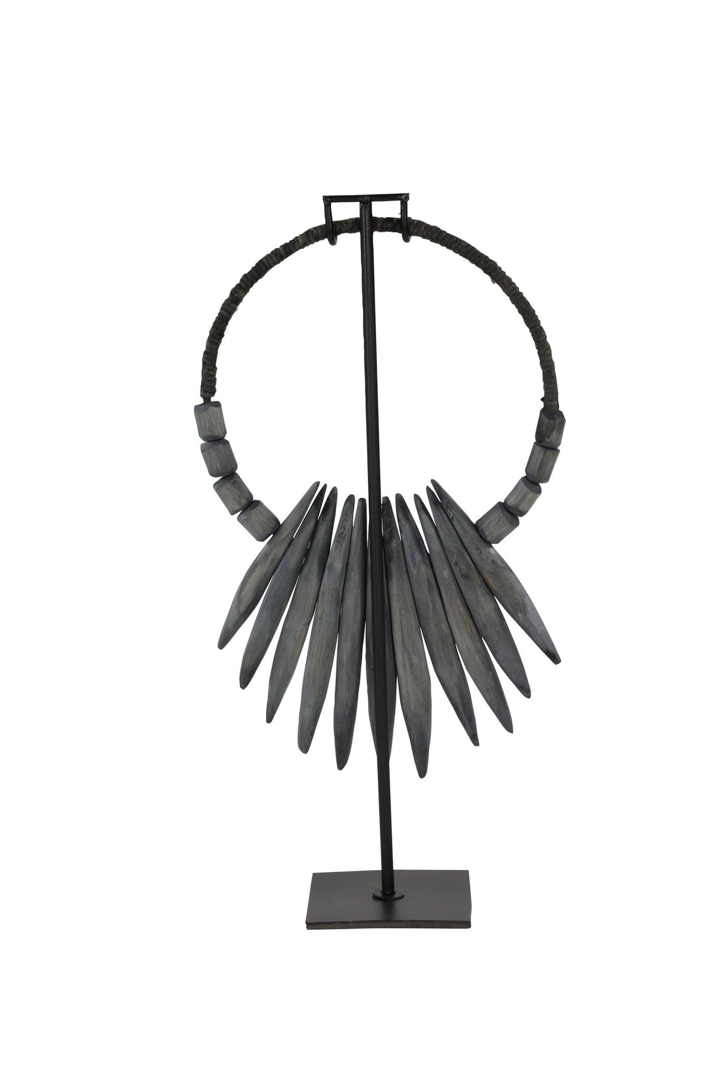 Deco 79 Teak Wood Necklace Handmade Tribal Sculpture with Stand, 10" x 5" x 21", Gray