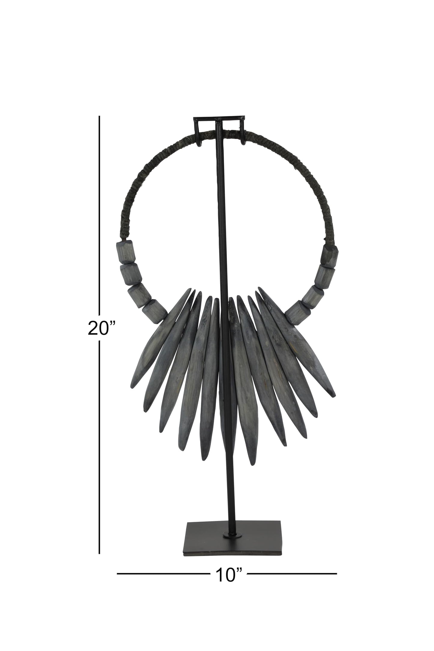Deco 79 Teak Wood Necklace Handmade Tribal Sculpture with Stand, 10" x 5" x 21", Gray