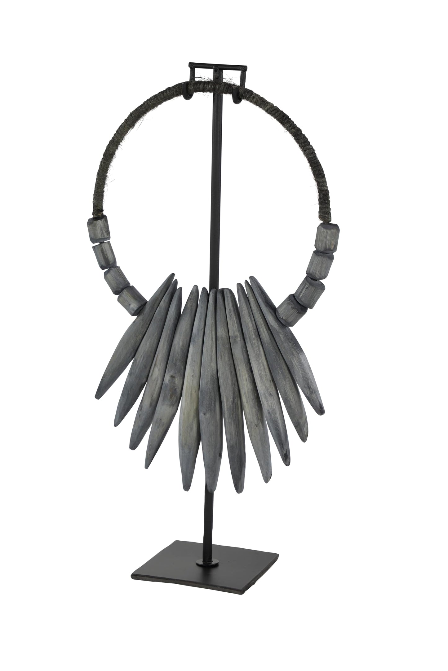 Deco 79 Teak Wood Necklace Handmade Tribal Sculpture with Stand, 10" x 5" x 21", Gray