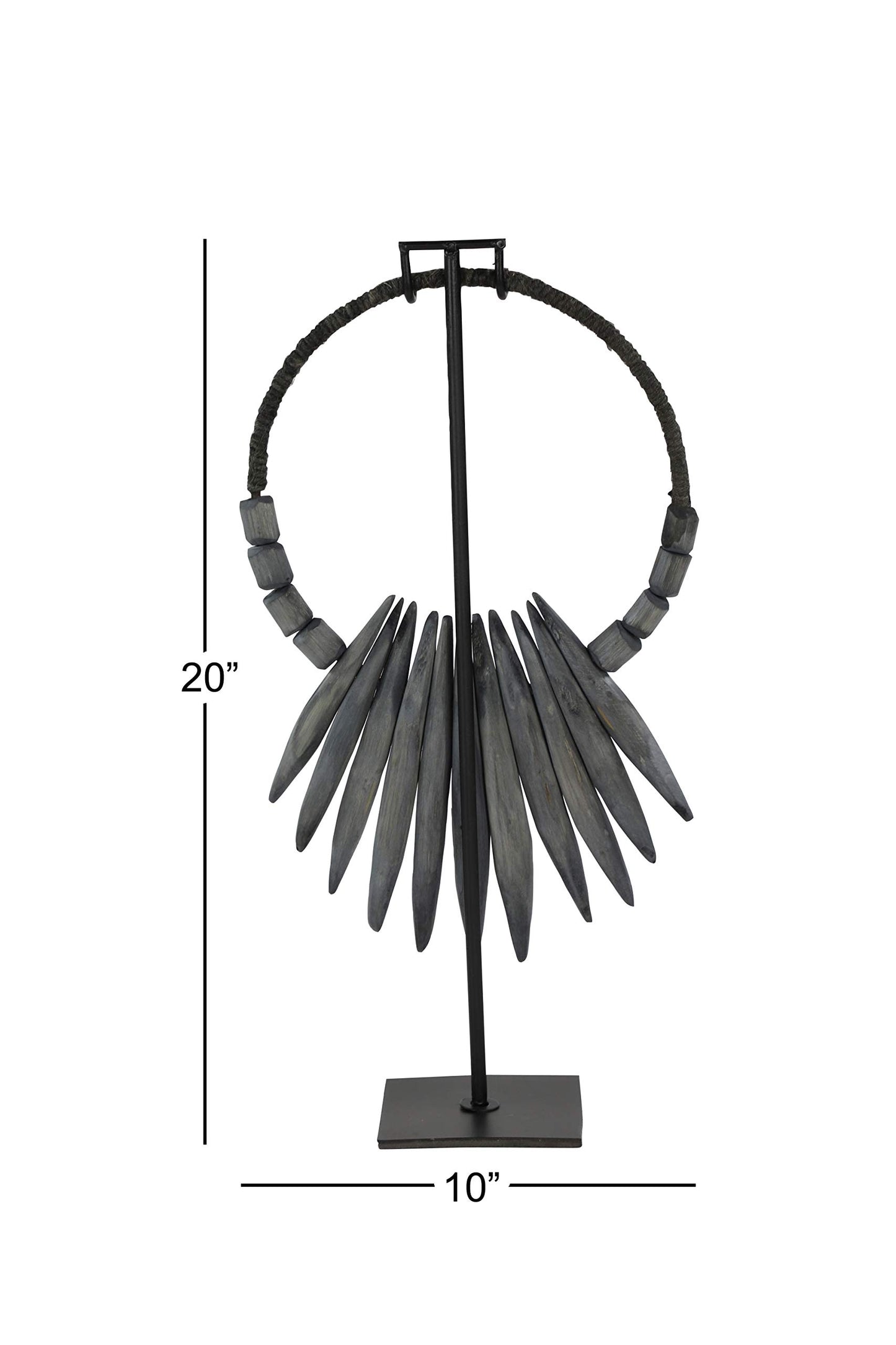 Deco 79 Teak Wood Necklace Handmade Tribal Sculpture with Stand, 10" x 5" x 21", Gray