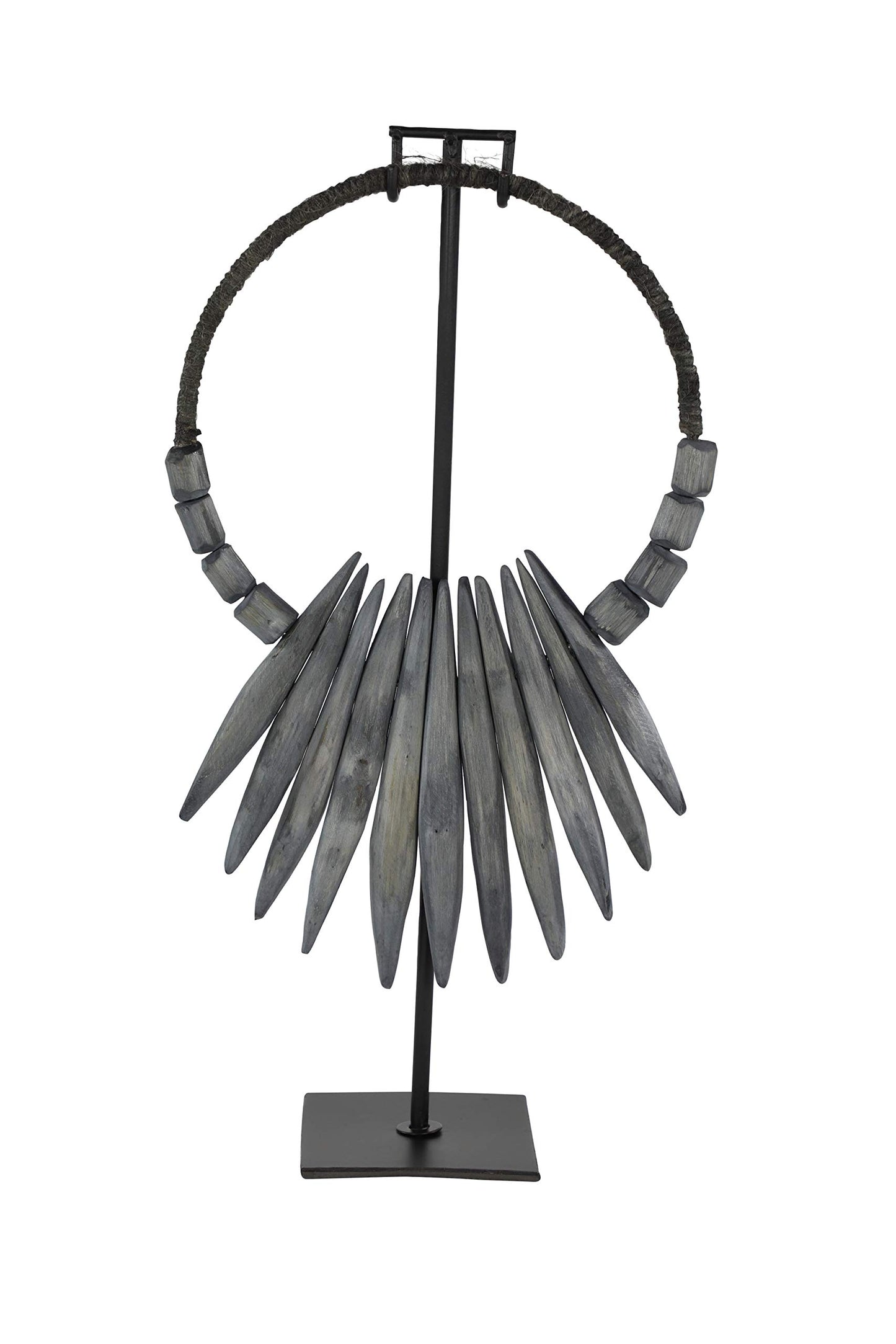 Deco 79 Teak Wood Necklace Handmade Tribal Sculpture with Stand, 10" x 5" x 21", Gray